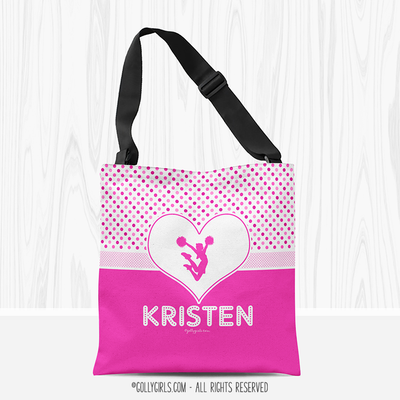 Personalized Cute Simple Pink Polka-Dots Cheerleading Tote Bag - Golly Girls