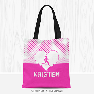 Golly Girls: Personalized Cute Simple Pink Polka-Dots Soccer Tote Bag