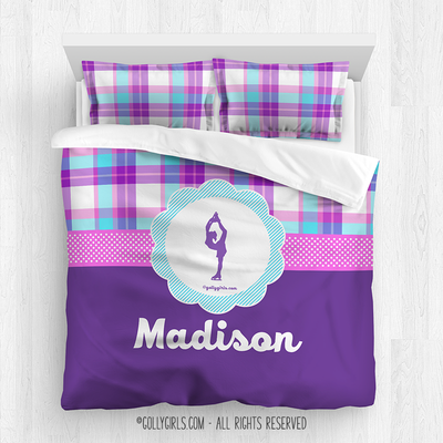 Golly Girls: Personalized Figure Skating Purple Plaid Comforter Or Set
