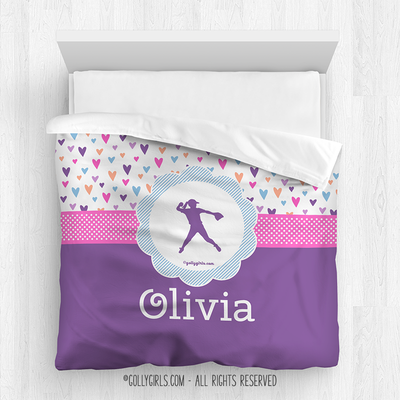 Golly Girls: Fun-Filled Hearts Personalized Softball Comforter Or Set