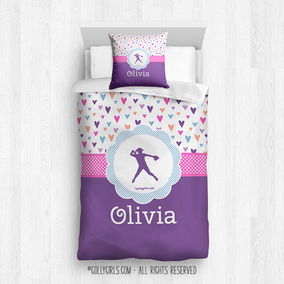 Golly Girls: Fun-Filled Hearts Personalized Softball Comforter Or Set