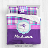 Golly Girls: Personalized Gymnastics Purple Plaid Comforter Or Set