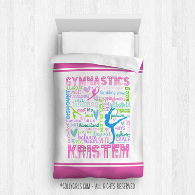Golly Girls: Personalized Pastel Gymnastics Typography Comforter or Set
