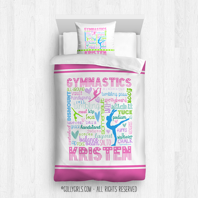 Golly Girls: Personalized Pastel Gymnastics Typography Comforter or Set