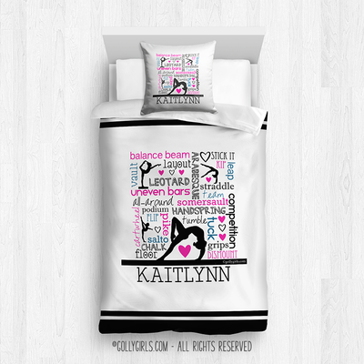 Golly Girls: Personalized Gymnastics Typography Comforter Or Set