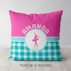 Personalized Multi Teal Gingham Dance Throw Pillow - Golly Girls