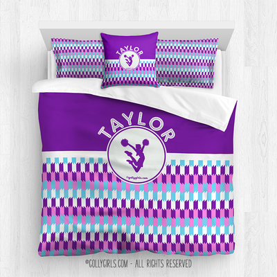 Golly Girls: Personalized Purple Snapped Pattern Cheer Comforter Or Set