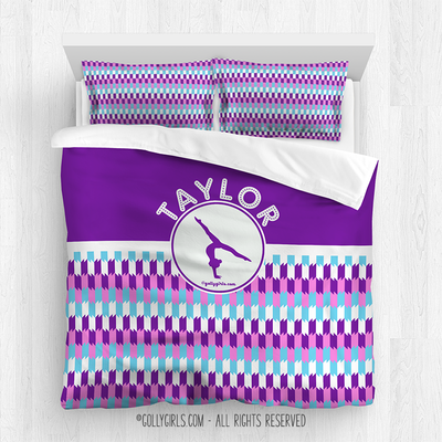 Golly Girls: Personalized Purple Snapped Pattern Gymnastics Comforter Or Set