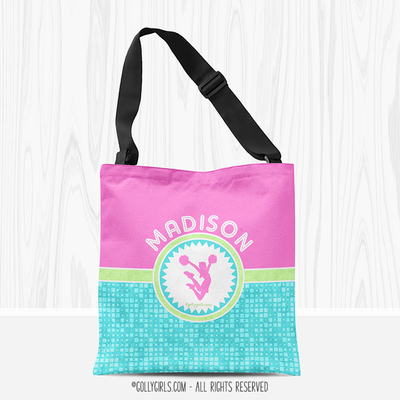 Personalized Tri-Pastel Tile Cheerleading Tote Bag - Golly Girls