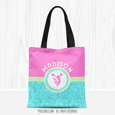 Personalized Tri-Pastel Tile Cheerleading Tote Bag - Golly Girls