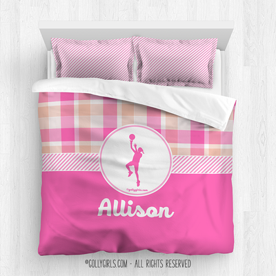 Sweet Peach Plaid Basketball Personalized Comforter Or Set - Golly Girls