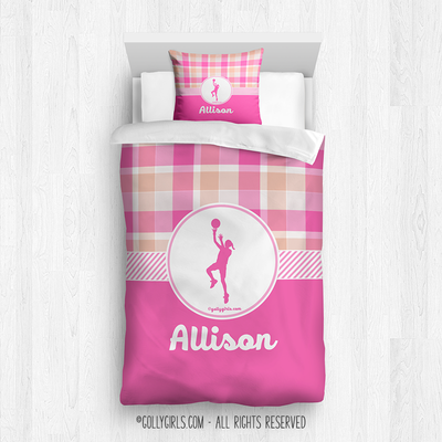 Sweet Peach Plaid Basketball Personalized Comforter Or Set - Golly Girls