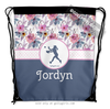 Golly Girls: Berry Pink and Blue Sweet Floral Personalized Softball Drawstring Backpack