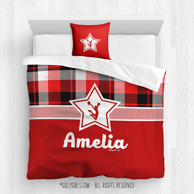 Red and Black Plaid Cheerleading Personalized Comforter Or Set - Golly Girls