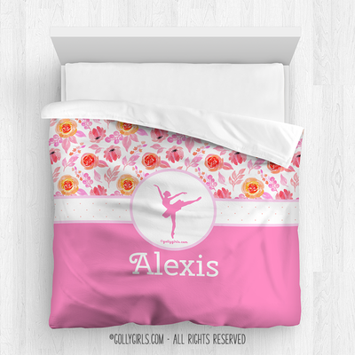 Orange and Pink Sweet Floral Dance Personalized Comforter Or Set - Golly Girls