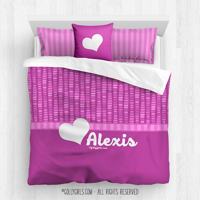 Golly Girls: Personalized Pink Dot Stripes Heart Comforter Or Set