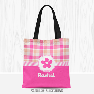 Personalized Sweet Peach Plaid Every Girl Tote Bag - Golly Girls