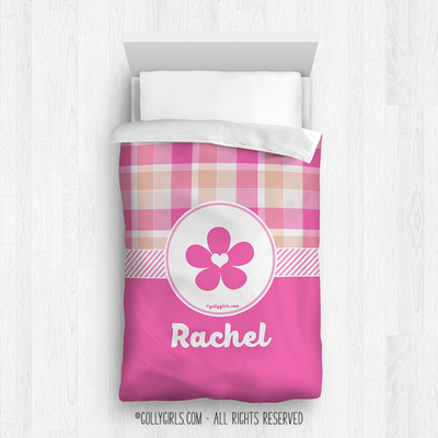 Sweet Peach Plaid Every Girl Personalized Comforter Or Set - Golly Girls