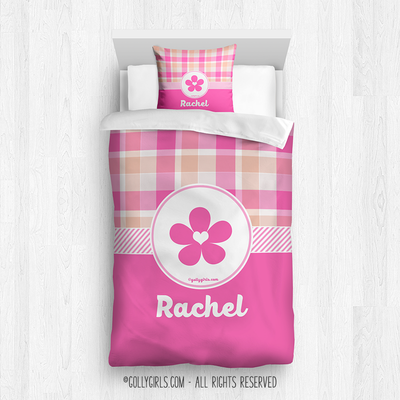 Sweet Peach Plaid Every Girl Personalized Comforter Or Set - Golly Girls