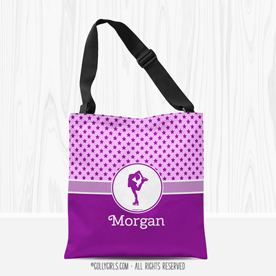 Personalized Figure Skating Pink With Purple Stars Tote Bag - Golly Girls