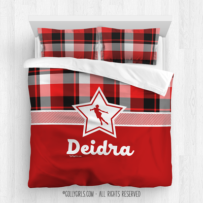 Red and Black Plaid Figure Skating Personalized Comforter Or Set - Golly Girls