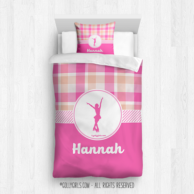 Sweet Peach Plaid Figure Skating Personalized Comforter Or Set - Golly Girls