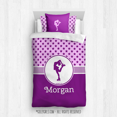Pink With Purple Stars Figure Skating Personalized Comforter Or Set - Golly Girls