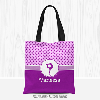 Personalized Gymnastics Pink With Purple Stars Tote Bag - Golly Girls