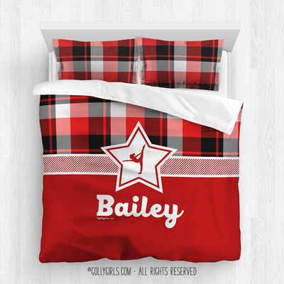Red and Black Plaid Gymnastics Personalized Comforter Or Set - Golly Girls