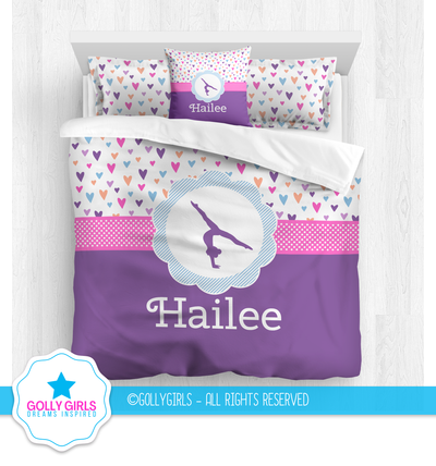 Golly Girls: Fun-Filled Hearts Personalized Gymnastics Comforter Or Set