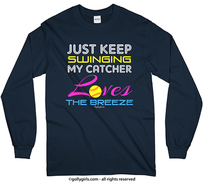 Just Keep Swinging Softball Long Sleeve T-Shirt (Youth-Adult) - Golly Girls