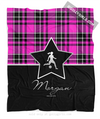 Golly Girls: Personalized Pink Plaid and Silver Star Soccer Fleece Throw Blanket