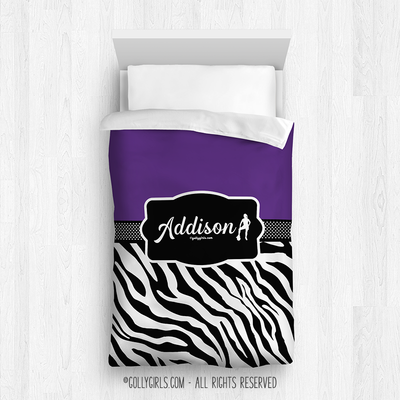 Golly Girls: Personalized Zebra Stripes Purple Basketball Comforter Or Set