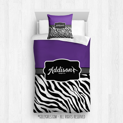 Golly Girls: Personalized Zebra Stripes Purple Gymnastics Comforter Or Set