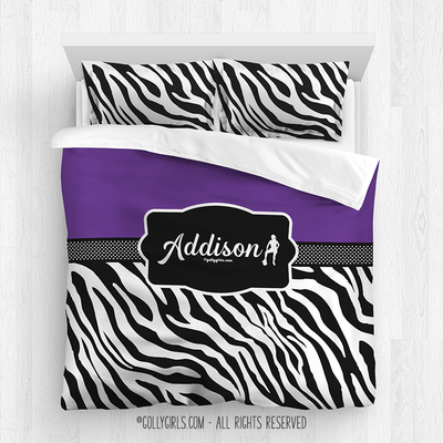 Golly Girls: Personalized Zebra Stripes Purple Basketball Comforter Or Set