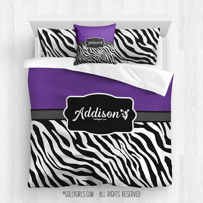 Golly Girls: Personalized Zebra Stripes Purple Cheer Comforter Or Set