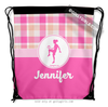Personalized Sweet Peach Plaid Soccer Drawstring Backpack - Golly Girls