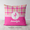 Personalized Soccer Sweet Peach Plaid Throw Pillow - Golly Girls