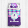 Golly Girls: Personalized Soccer Purple Plaid Comforter Or Set