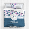 Blue Sweet Floral Soccer Personalized Comforter Or Set - Golly Girls