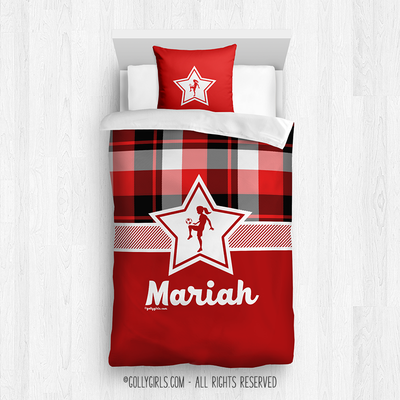 Red and Black Plaid Soccer Personalized Comforter Or Set - Golly Girls