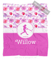 Fuchsia Sweet Floral Personalized Softball Fleece Throw Blanket - Golly Girls