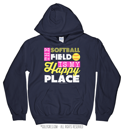 Golly Girls: The Softball Field Is My Happy Place Hoodie (Youth-Adult)