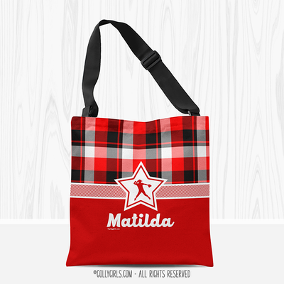Personalized Red and Black Plaid Softball Tote Bag - Golly Girls