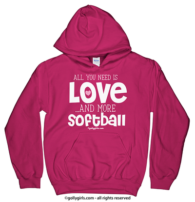 All You Need is Love and Softball Hoodie (Youth-Adult) - Golly Girls