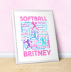 Golly Girls: Pink Typography Personalized Softball 16" x 20" Poster