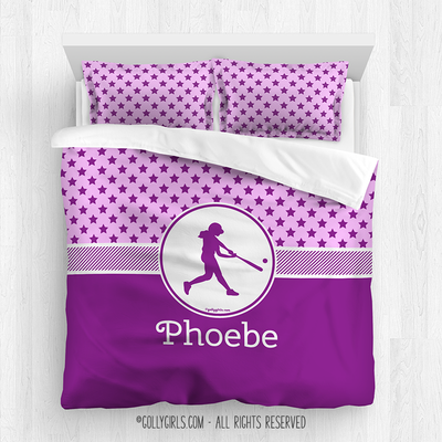 Pink With Purple Stars Softball Personalized Comforter Or Set - Golly Girls