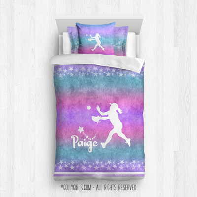 Starry Sky Softball Personalized Comforter Or Set - Golly Girls