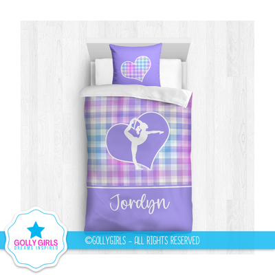 Golly Girls: Lavender Gingham Gymnastics Personalized Comforter Or Set
